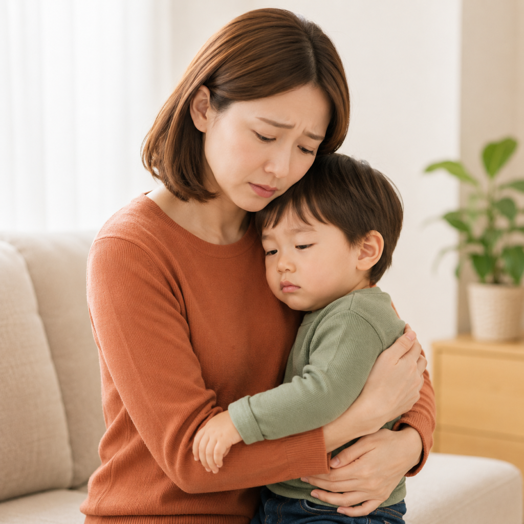肘内障の子供を心配する母親