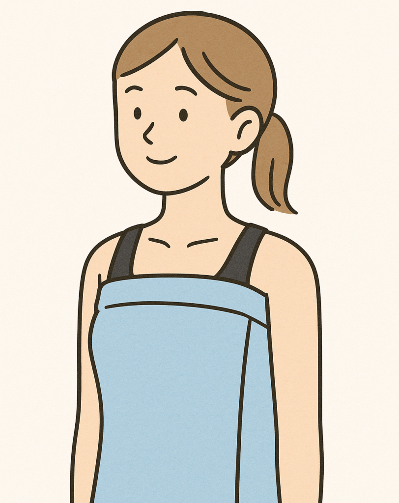 タンクトップの上にプールタオルを着けている女性のイラスト