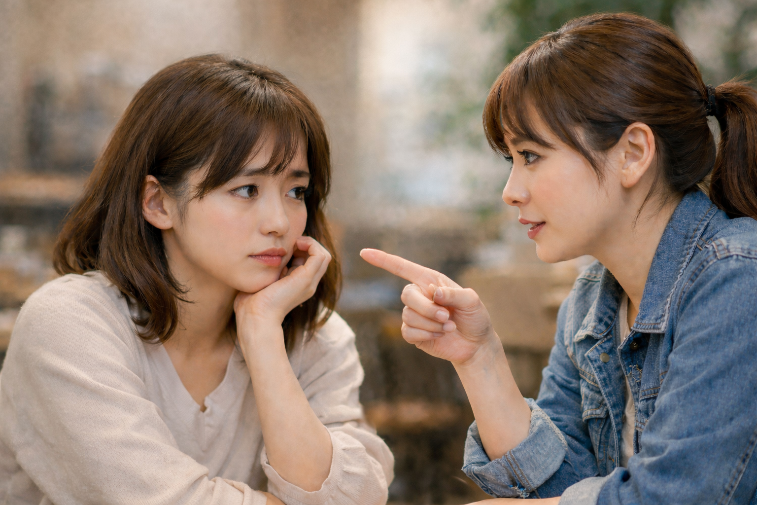 友人にアドバイスする女性