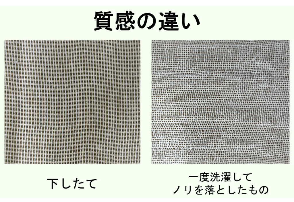 下ろしたての包帯と、一度洗濯してノリを落とした包帯の質感の違い