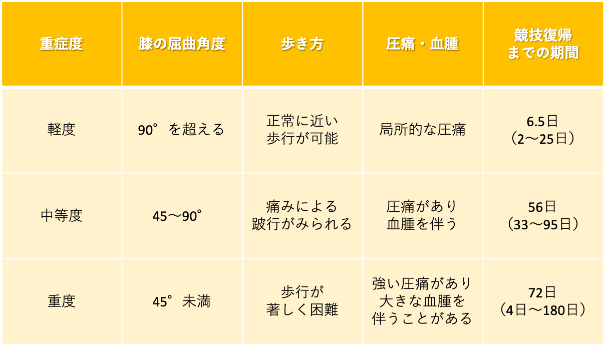 大腿四頭筋打撲(モモカン)の重症度分類と競技復帰までの目安